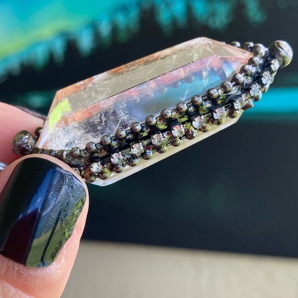 LONG 26 inch chain BIG Crystal quartz black electroplated boho goth necklace - Picture 3 of 14